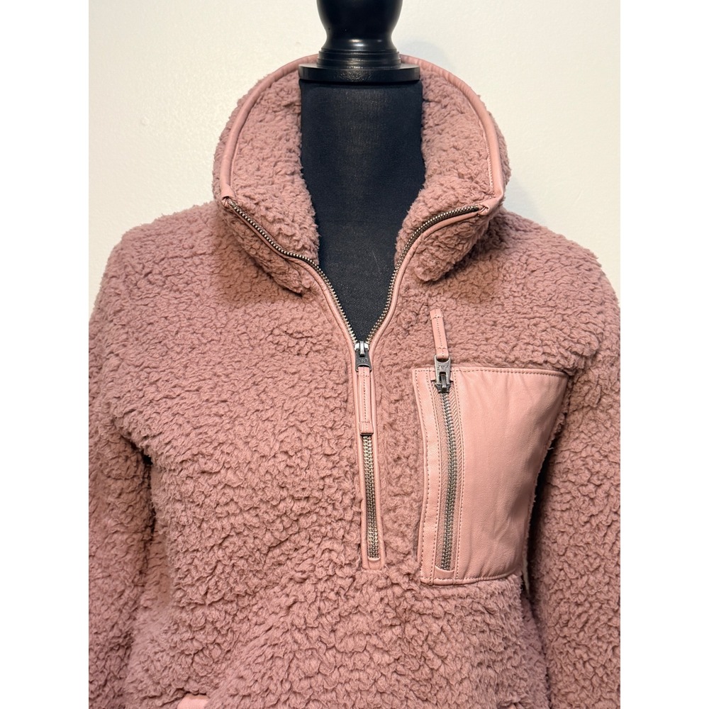 Abercrombie & Fitch Pullover XS Sherpa Fleece Quarter Zip Mauve Pink Sweater
